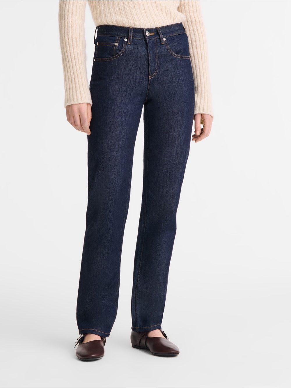 LongChamp Classic Straight-Leg Women’s Jeans in Dark Indigo. Size 34